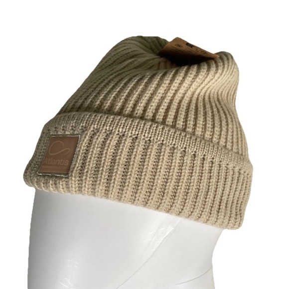 Atlantis Headwear Sustainable Beanie 100% Recycled Poly Chunky Knit Cuff Tan - Picture 3 of 12